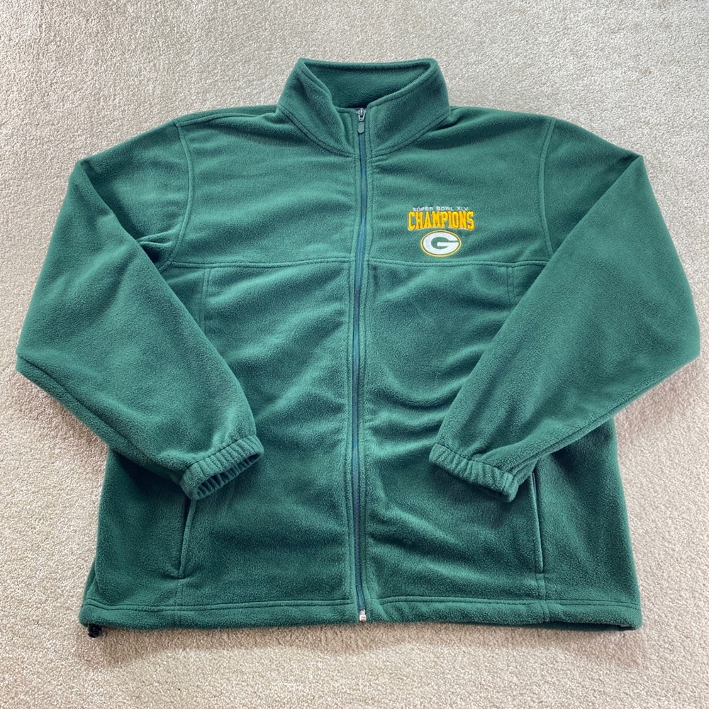 NFL Green Bay Packers Jacket Mens‎ Large Green Super Bowl XLV Champions Fleece
